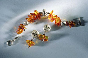 Cognac Baltic Amber Bracelet and Earrings