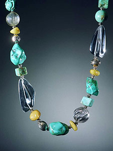 Turquoise, Butter Amber, Crystal Necklace